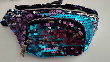 SEQUIN BLUE SILVER PURPLE FANNY PACK BELT BAG POUCH UNISEX NWT