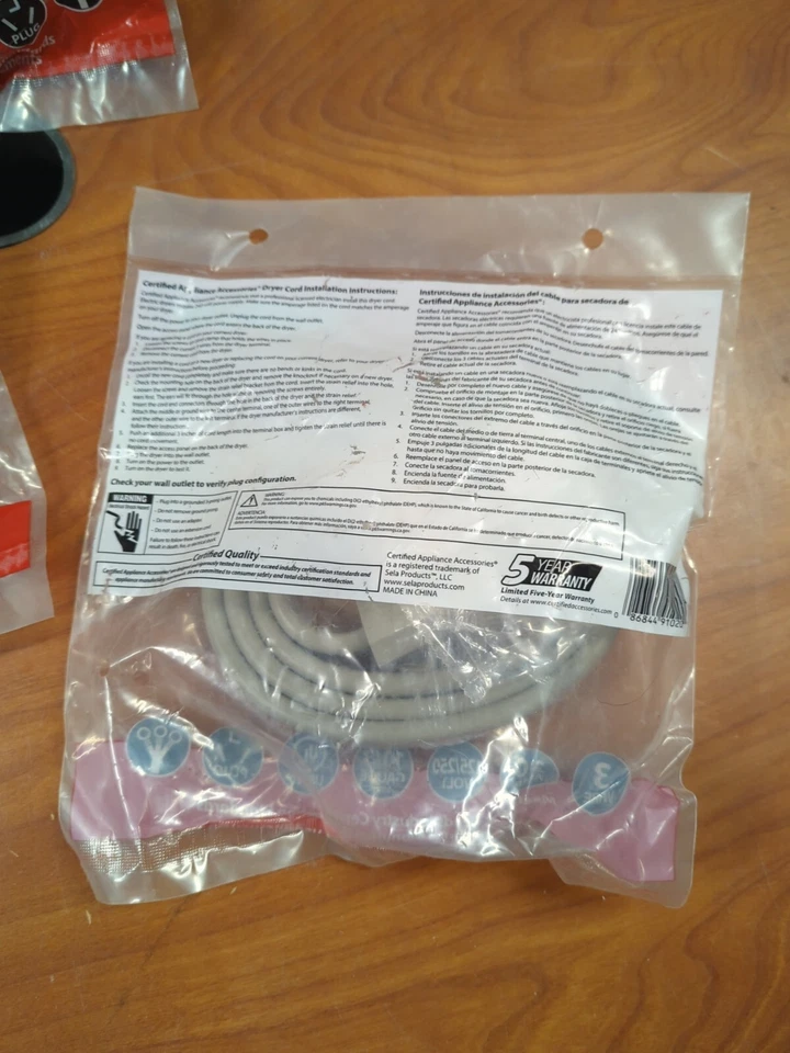 LOTE DE 3 cables de alimentación para secadora eléctrica de 4 hilos de 30 amperios certificados 4 pies Foto 3 de 4