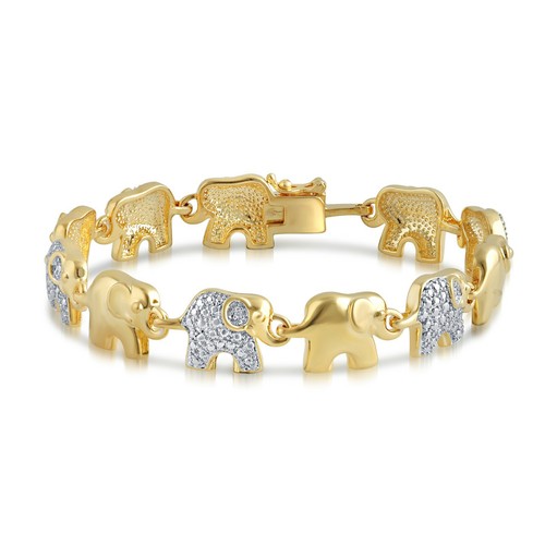 2 Tone Gold Plated Diamond Accent Elephant Link Bracelet Gift fo Her 7.5 Inch - Picture 3 of 5