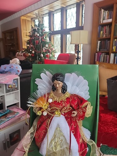 LED Fiber Optic African American Angel Christmas Decor Tree Topper Holiday Time - Picture 2 of 17