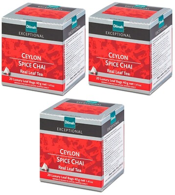 3 x DILMAH Exceptional Ceylon Spice Chai Black Tea 3 x 20 pyramids - 120g