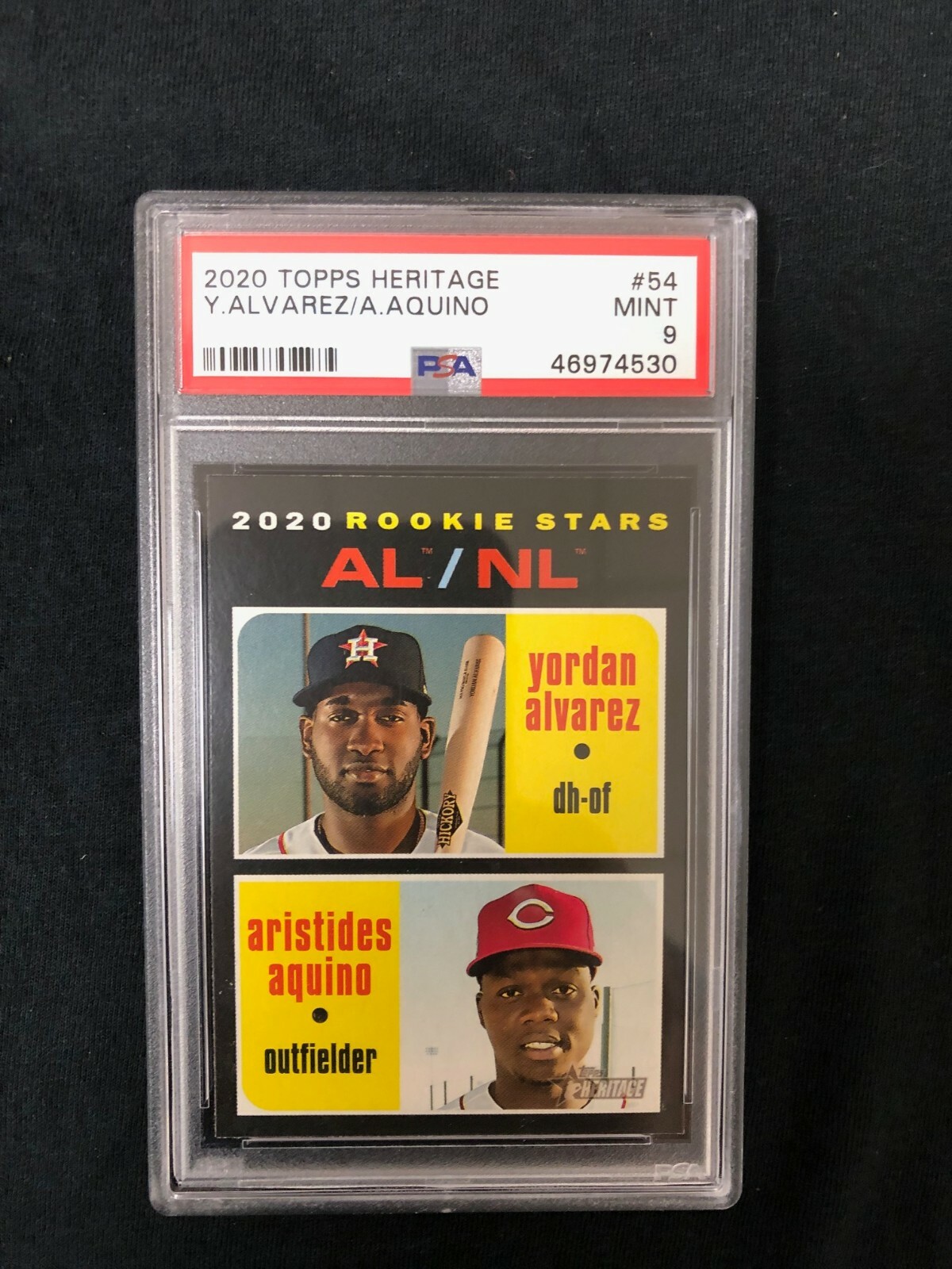 (1) 2020 Topps Heritage Yordan Alvarez / Aristides Aquino Rookie Card PSA 9 Mint view 8