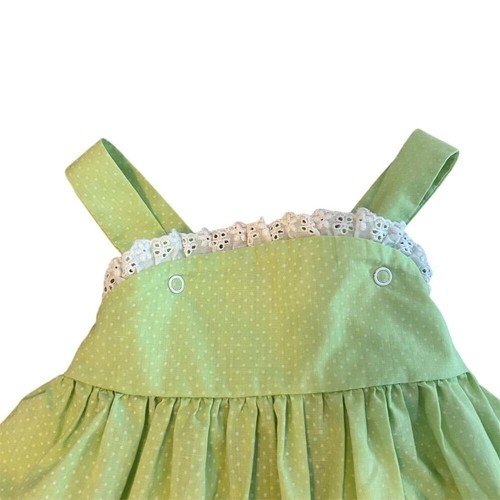 Vintage 1970s Handmade Green Polka Girls Dot 12 M Sundress Girls Summer Casual - Picture 2 of 4