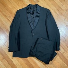 Vintage Lightweight Wool Tuxedo Black 2 Piece 1970