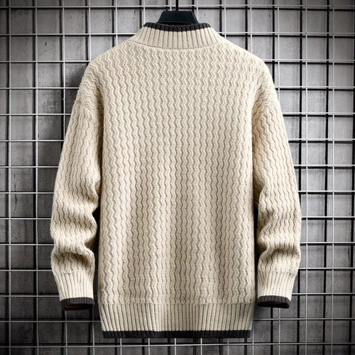 Winter Turtleneck Pullover Patchwork Sweater Men Tops Knitted Christmas Jumper - Picture 9 of 20