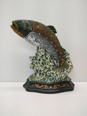 Vintage Painted Cast Iron Metal Jumping Fish Doorstop 9 25 Tall Ebay