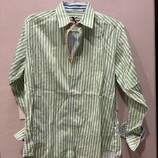 Robert Graham X Green Striped Dress Shirt Size M