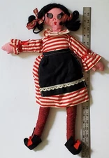 Vintage homemade cloth rag doll in striped removable homemade clothes 19in