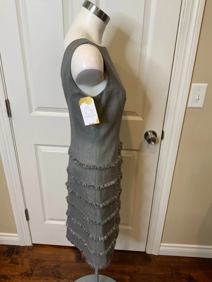 Vestido recto Escada gris de lana sin mangas con flecos, talla 0 | 34 Foto 3 de 4