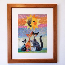 The Sun by Rosina Wachtmeister Framed Print Vintage Cats Sun  90s Decor Pop Art