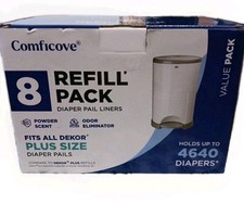 8-Refill Pack Diaper Pail Liners for Dekor Plus Size Pails, Powder, Comficove