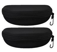 2 Large Zippered Sunglass Eyeglass Hard Case with Clip In Black Travel Men Women