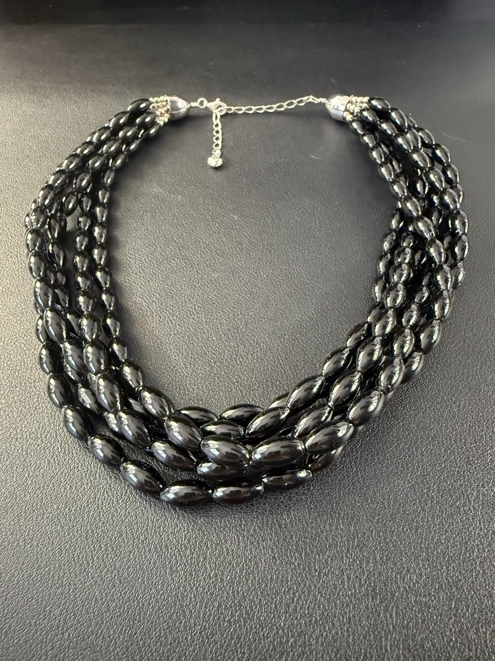 "Collar Jay King DTR de plata de ley 925 coral negro 6 hilos 18""-21" G8"