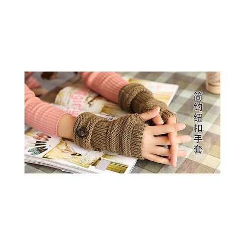 Ladies Fingerless Gloves Open fingers Knitted Gloves Fashion gloves - Brown with - Picture 2 of 6
