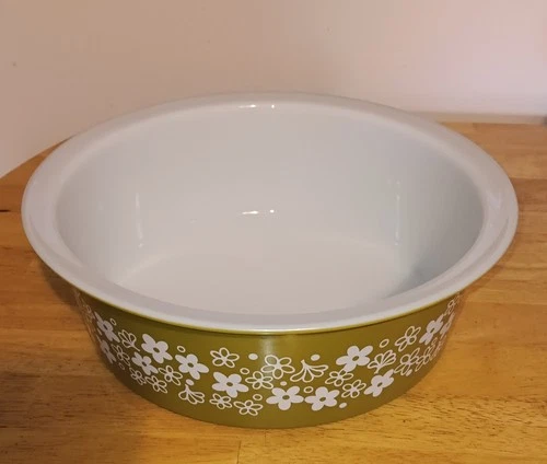 VTG Pyrex 664 Big Bertha Spring Blossom Crazy Daisy 4Qt Casserole Green No Lid