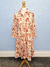 Zara Midi Dress Size XS Oversized Floral Ecru Poppy Rose Cotton Shirt Style