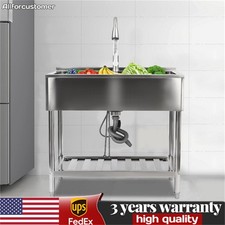 Commercial Stainless Steel Sink Laundry Kitchen Sink Utility Sink w/Drain-pipe
