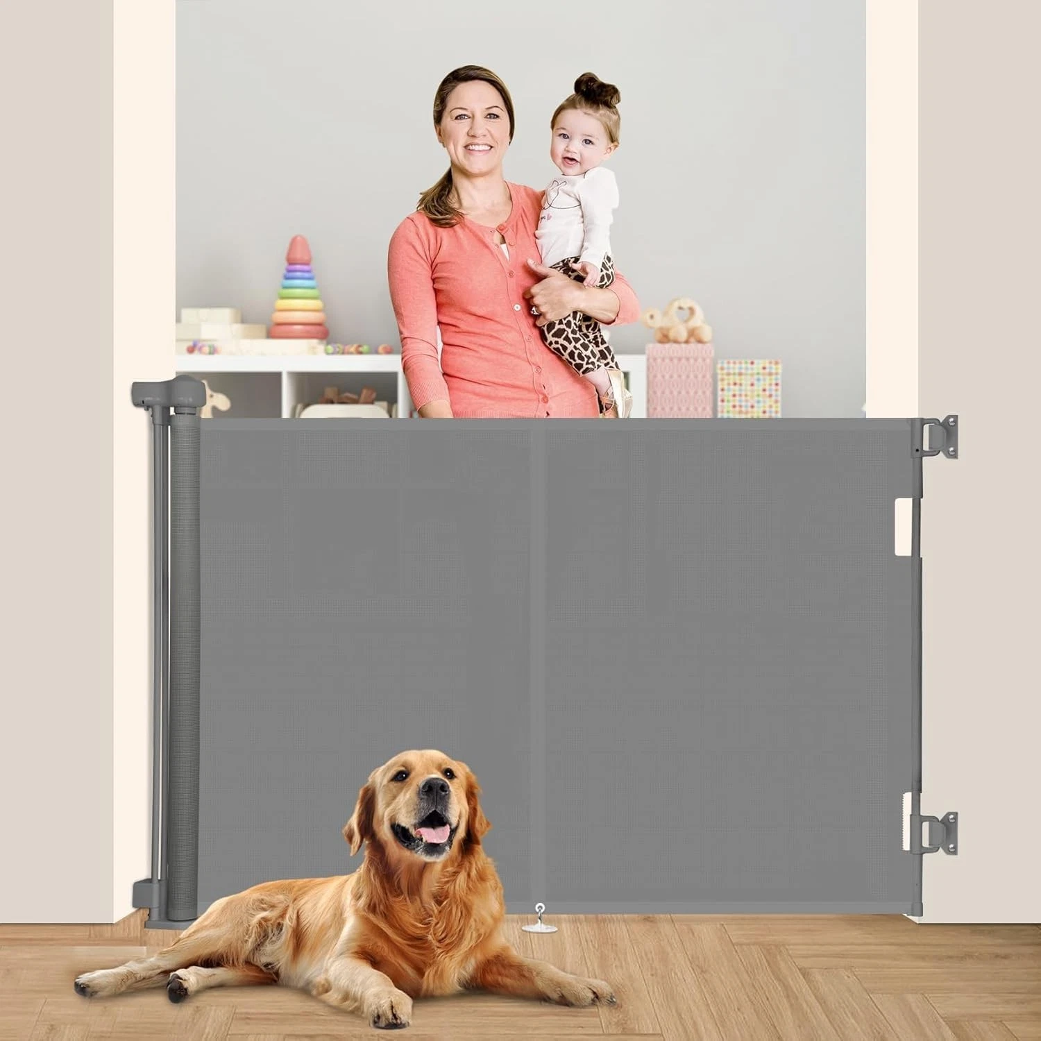 Miumoon 50" Retractable Baby Gate 42" Tall Stairs Doorway #R018