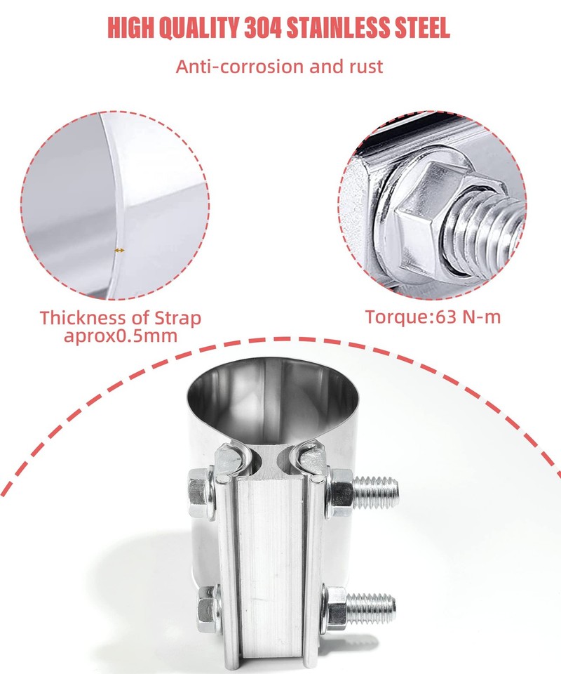 Zlirfy Auspuffschelle Edelstahl - Passend Für 5,7 Cm (2,25 Zoll) Rohr, Universell