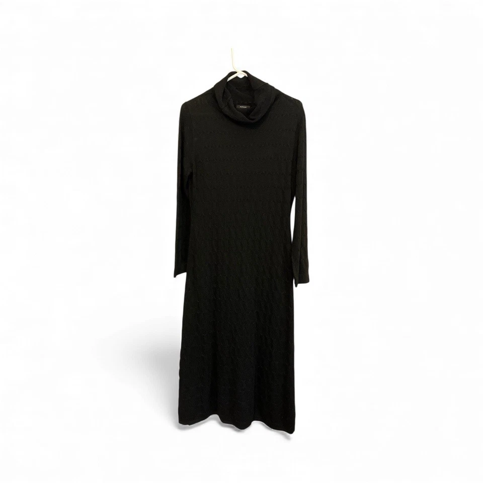 NATORI TALLA M Pullover Midi Suéter Vestido Negro Tejido con Cable Cuello Alto Foto 3 de 4
