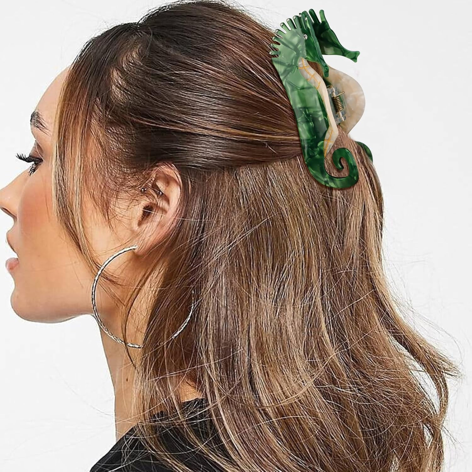 Green Seahorse Hair Clips, Cute Animal Hair Claw Clip for Women Girls, Acetate M