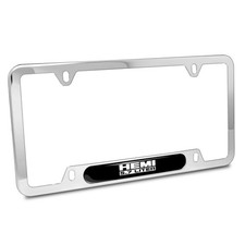 Hemi 5.7 Liter On Black Dome Chrome Stainless Steel License Plate Frame