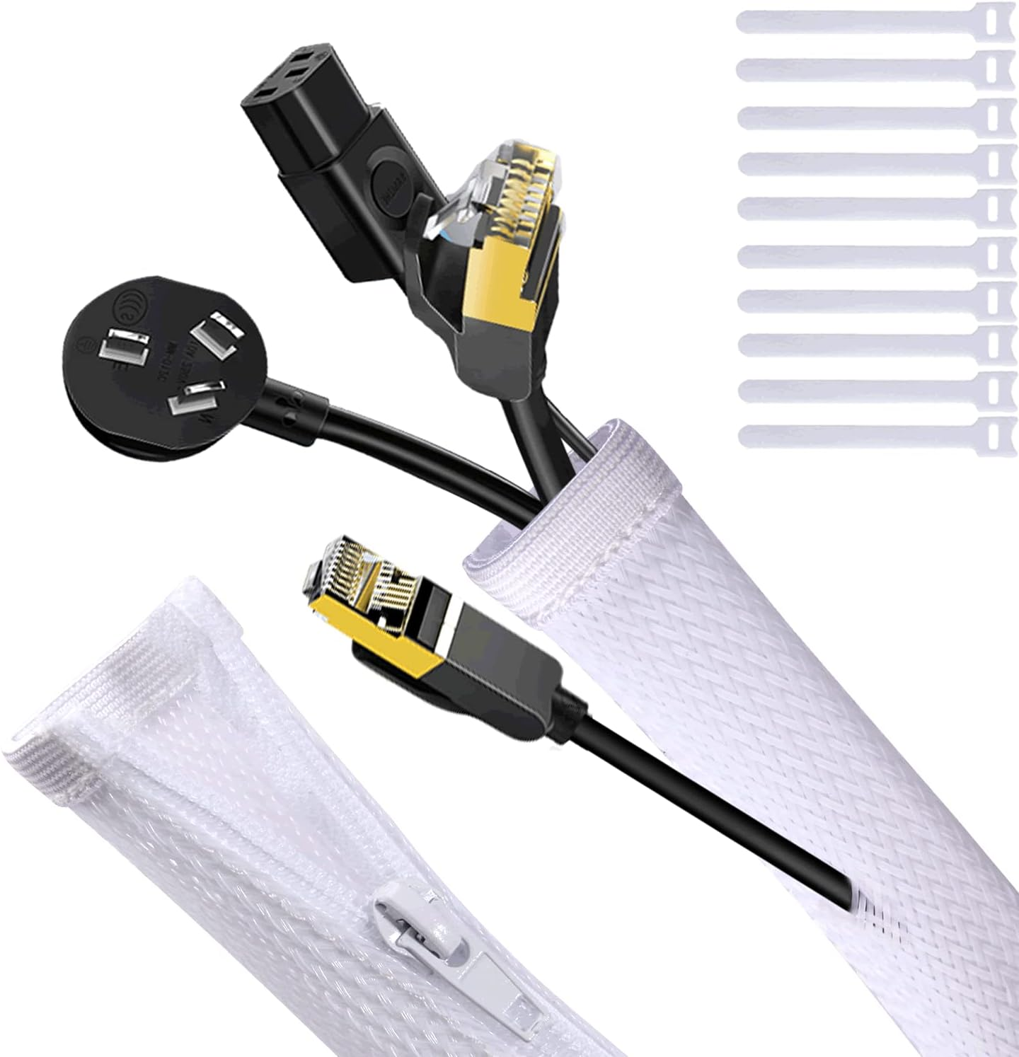 Cable Tidy Zip Sleeve for PC/TV, 20Mm - 1.2M Desk Cable Management Organisers, W