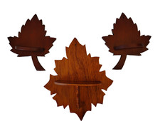 3 Maple/Oak Leaf Shaped Shelves Wood Handmade Cottage Rustic Vintage Lot