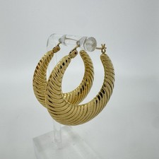 14k Yellow Gold Ribbed Puffy Swirl Large Hoop Earrings 33mm 4g
