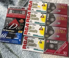 New Mixed Lot of 11 Blank Audio Cassette Tapes BASF RCA TDK MAXELL 60 & 90 min