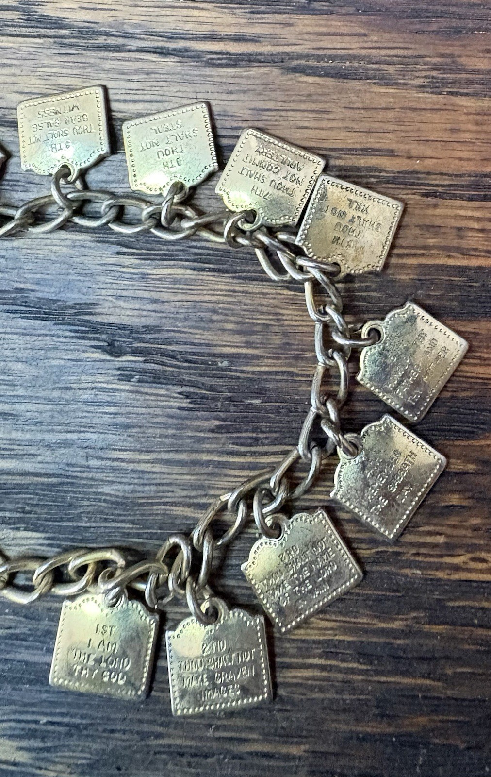 7” Vintage Gold-tone Ten Commandments Charm Bracelet Scrolls