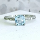 2 CT Aquamarine Cushion Cut 14k Gold & 925 Sterling Vintage Women’s Ring 7