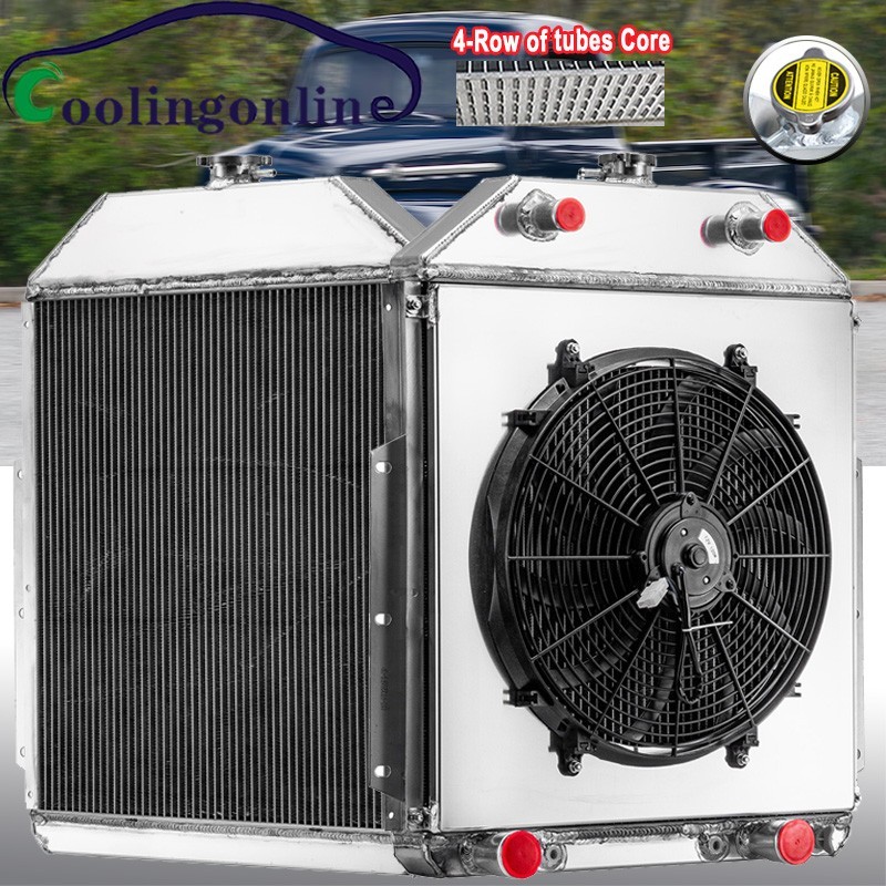 4-Row Radiator+Shroud Fan Fits 1942-52 Ford F-Series F1 F2 F3 Pickup Flathead V8