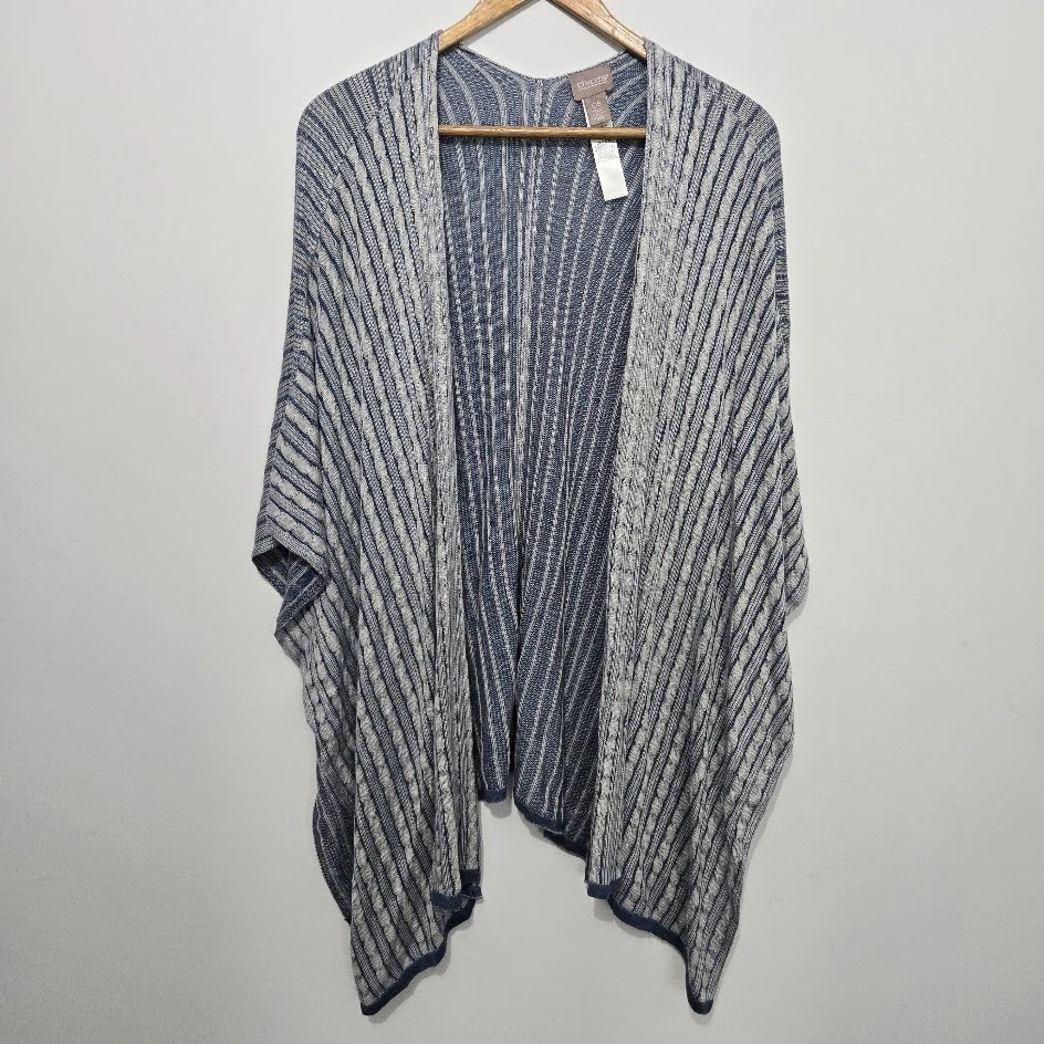 Chicos Knit Open Front Poncho Blue Stripe Shawl Wrap One Size Lightweight Layer
Opens in a new windo
