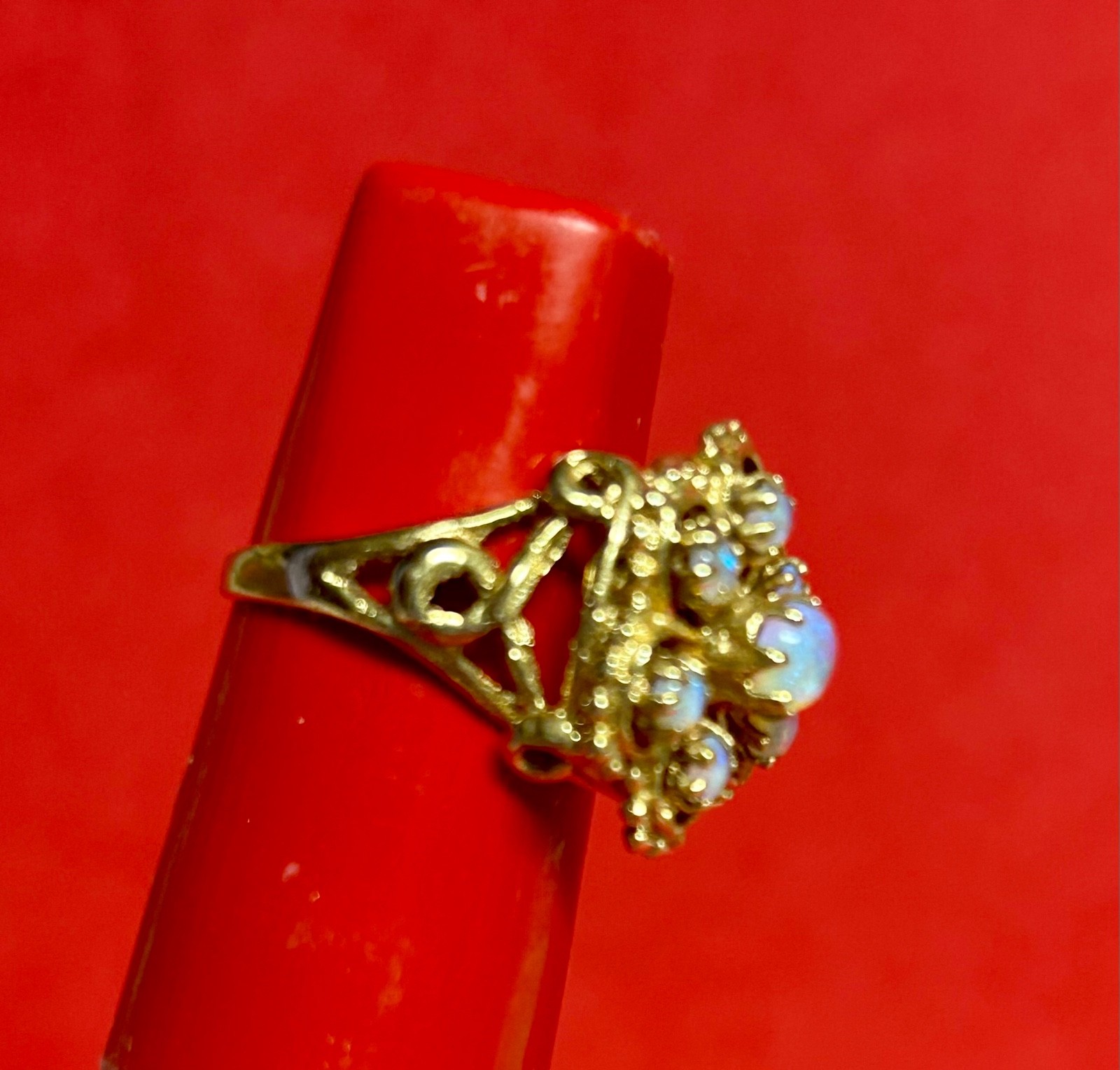 14K Solid Gold Opal Flower Cluster Ring - Size 4 - image 5