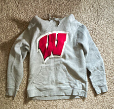 Wisconsin Badgers Gray Pullover Hoodie Sweatshirt w/ Red W Front Logo