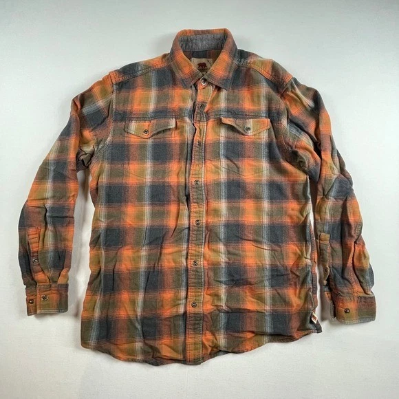 Dakota Grizzly Mens Plaid Flannel Shirt Long Sleeve Snap Orange Grey Size L - Image 3 of 4