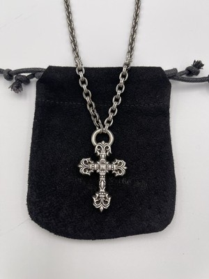 100% Authentic Chrome Hearts Filigree Cross Pendant with Paper Chain Necklace