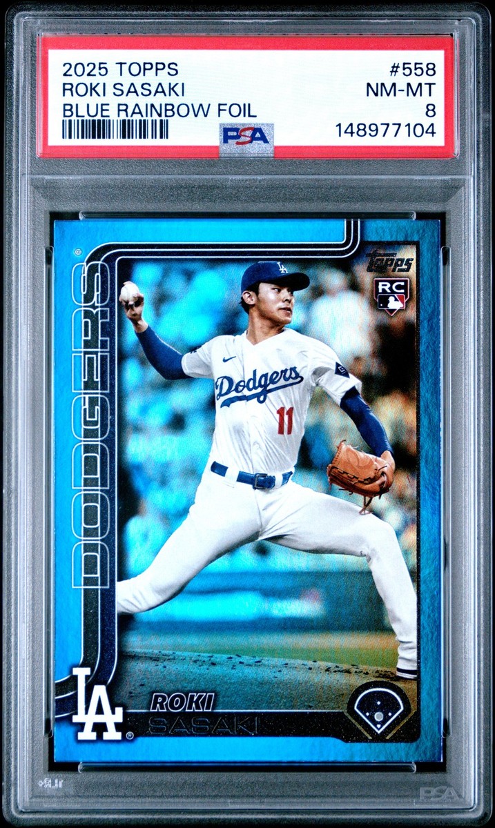 【超希少】200枚限定★真贋証明付きレイキカード おまけ青リーリー1枚付き 2025 Topps Series 2 - Roki Sasaki #558 Blue Rainbow Foilboard /150