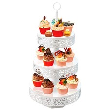 White Cupcake Stand - Tiered Dessert Table Display Set 3 Tier Metal