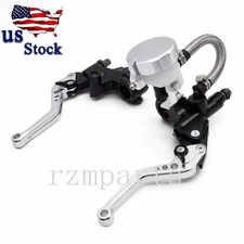 Master Cylinder Reservoir Lever Hydraulic Brake Clutch Pump Universal Silver Set