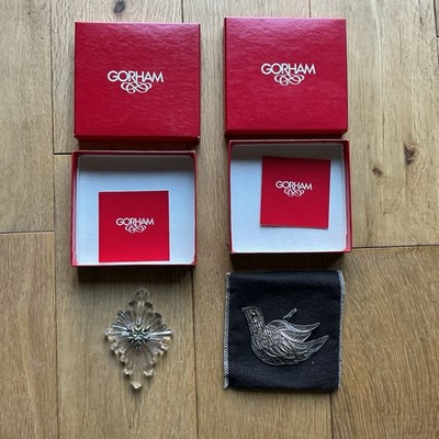 Gorham Kristall 1991 Smaragd Schneeflocke Ornament & 925 Silber filigran Rebhuhn