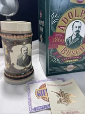 ANHEUSER BUSCH CS216 FOUNDERS SERIES ADOLPHUS BUSCH 9" STEIN NEW IN BOX 1993 COA