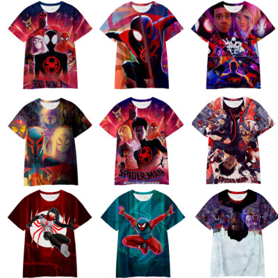Across The SpiderVerse Spiderman Miles Gwen 3D T-Shirts 2099 Short Sleeves Tops