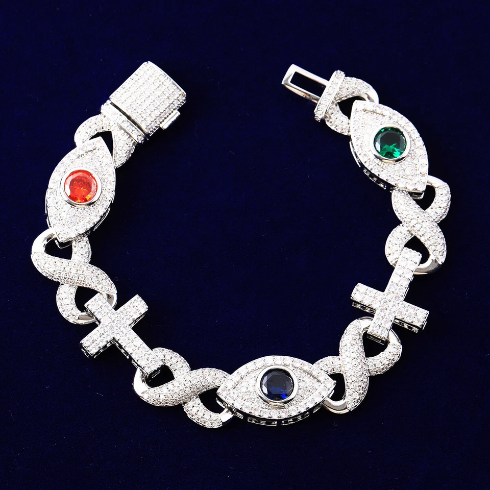 Good VS Evil | Eye Infinity Link Cross VVS Diamond CZ Hip Hop Chain Bracelets - Image 2 of 4