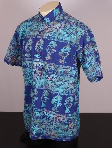 RUM REGGAE Herren Large Cotton Aloha Shirt Kauai Coffee Company Blau Multi Print - Bild 6 von 12