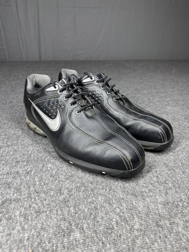 Nike Mens Golf Shoes 11.5 Black Leather Air Zoom Elite Athletic Cleats - Picture 1 of 8