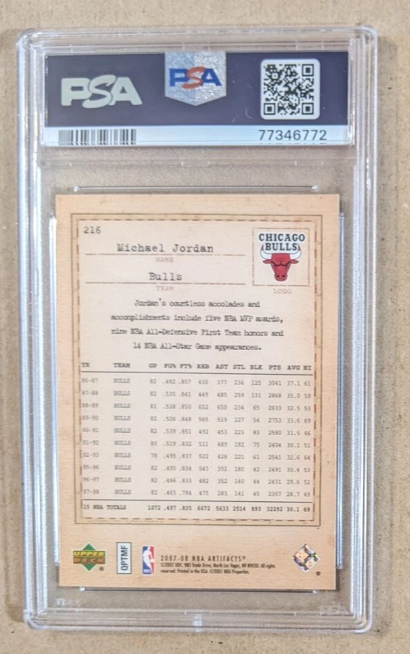 2007 UPPER DECK ARTIFACTS #216 MICHAEL JORDAN PSA 9 MINT - Image 2 of 2