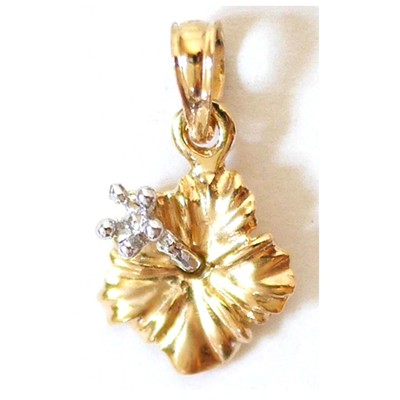 14K massiver zweifarbiger Gold Hawaii Hibiskus Anhänger B: 3/8 Zoll (9 mm) E2760-62