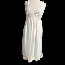 Vintage 50s Sheer Beige Nylon Fitted Flowing Negligee Nightgown Peignoir Size M